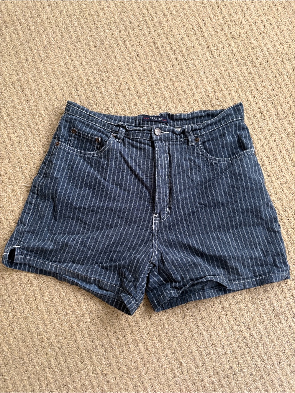 Vintage 80s Bill Blass Pinstripe Denim Stretch Shorts